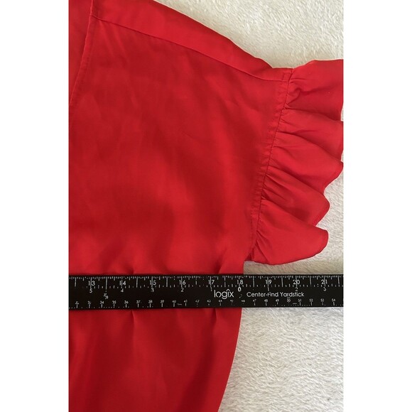 The Impeccable Pig Red Romper Flutter Sleeve/hem. V Neck Belted Size Medium - Picture 4 of 7